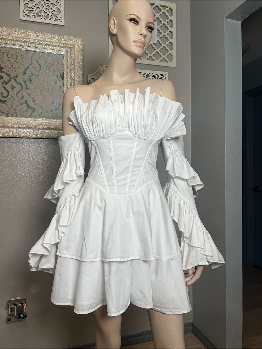 ASOS White Off-Shoulder Ruffle Tiered Dress - Picture 3 of 14